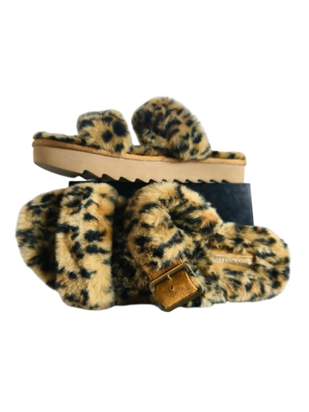 Koolaburra By UGG 8 Furr Ah Slides Sandals Faux Fur Leopard Print Adjust Buckle - Picture 3 of 9